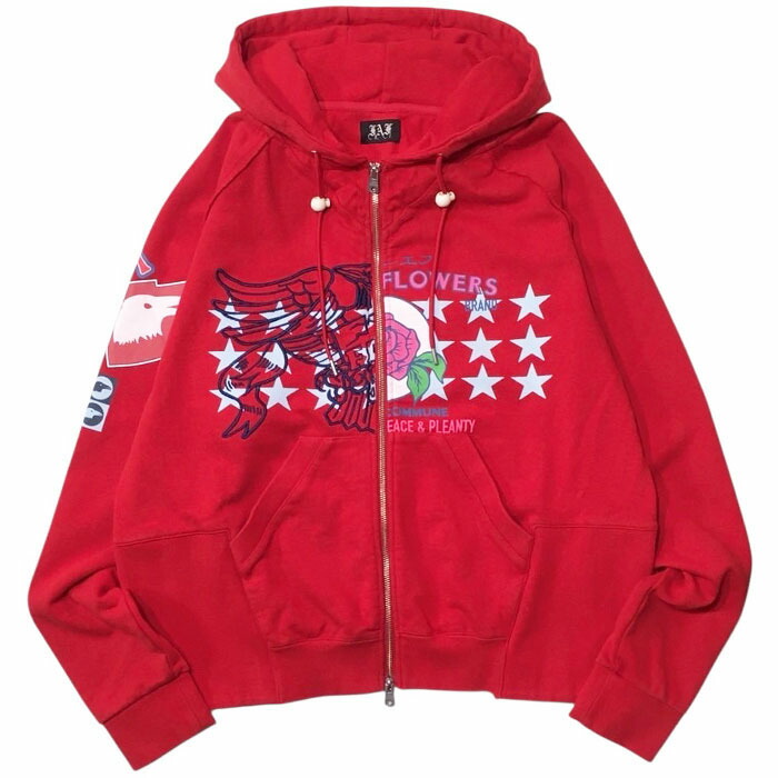 【百貨店大売り出し SALE】【フェイクアズフラワー スウェットフーディー】 FAF フェイクアズフラワー Printed Zip Up Hoodie red FAF-004121201