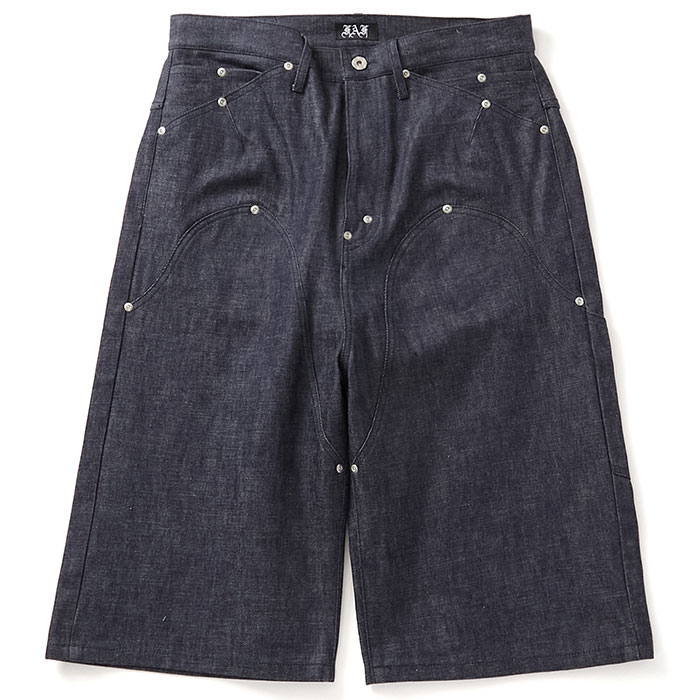 【フェイクアズフラワー ダブルニーデニムショーツ】 FAF フェイクアズフラワー NEWCOMMUNE Baggy Denim Shorts Rigid indigo FAF-004121409