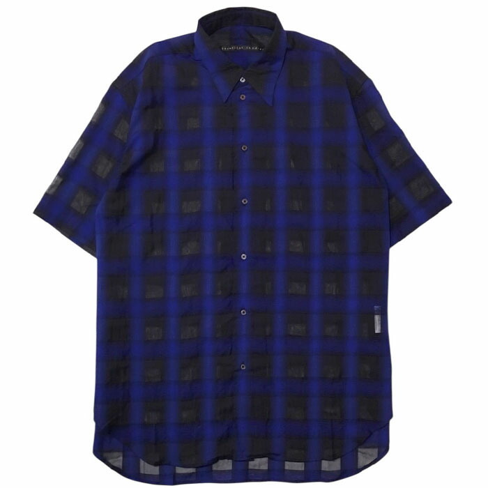 【マイビューティフルランドレット シースルーチェックシャツ】【UNISEX】my beautiful landlet マイビューティフルランドレット SIZZLE CHECK SHORT SLEEVE SHIRT blue MBL-WM09-SH2610901