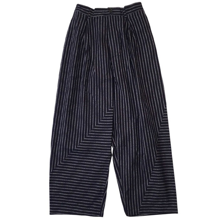 【マイビューティフルランドレット ストライプトラウザーズ】【UNISEX】my beautiful landlet マイビューティフルランドレット STRIPED CURL YARN TROUSERS navy MBL-WM01-PT2610102