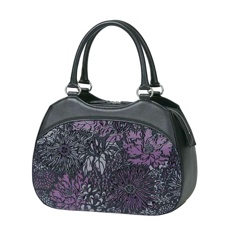 印傳屋 印伝　ハンドバッグ 鹿革 レザーバッグ　ブラック　甲州印伝 漆模様 甲州印伝 更紗 伝統工芸 鹿革 漆 ハンドバッグ | 株式会社 印傳