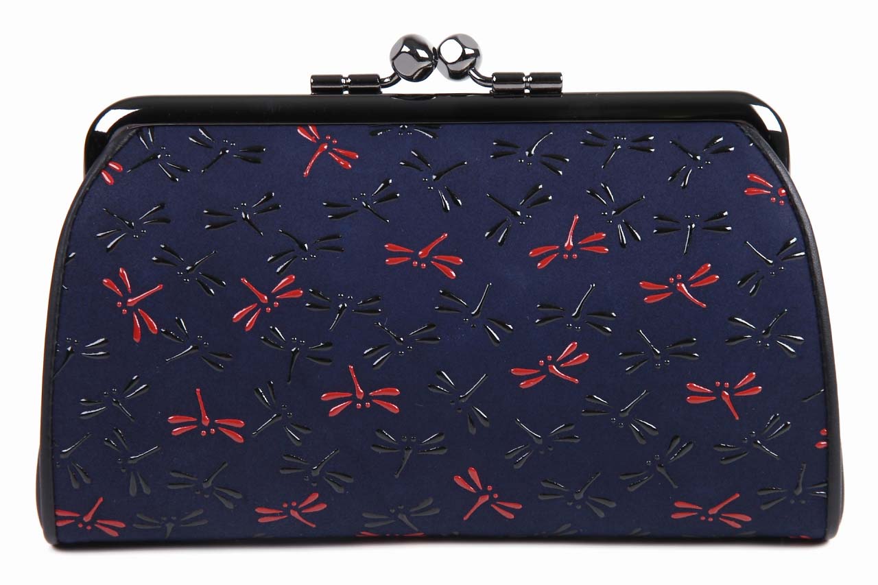 楽天市場】印伝 印傳屋 親子がま口財布 ガマ口 トンボ柄 紺地赤黒漆