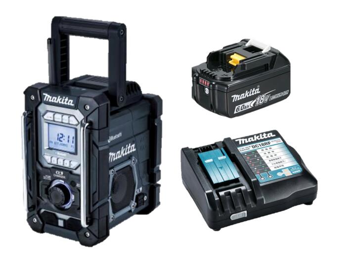 マキタ 充電機能付ラジオ 黒 MR300B 本体+6.0Ahバッテリ(BL1860B)+充電器(DC18RF) オリジナルセット Bluetooth ACアダプタ