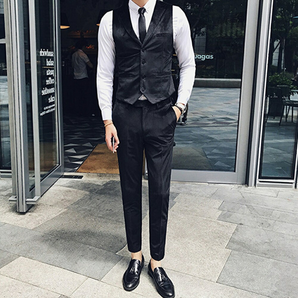 ベロア シングルボタン スーツ メンズ ３ｐ セットアップ スーツ 上下セット スーツセット 結婚式 衣装 タキシード 男 ファッション 大人 二次会 パーティー インポート Indieee