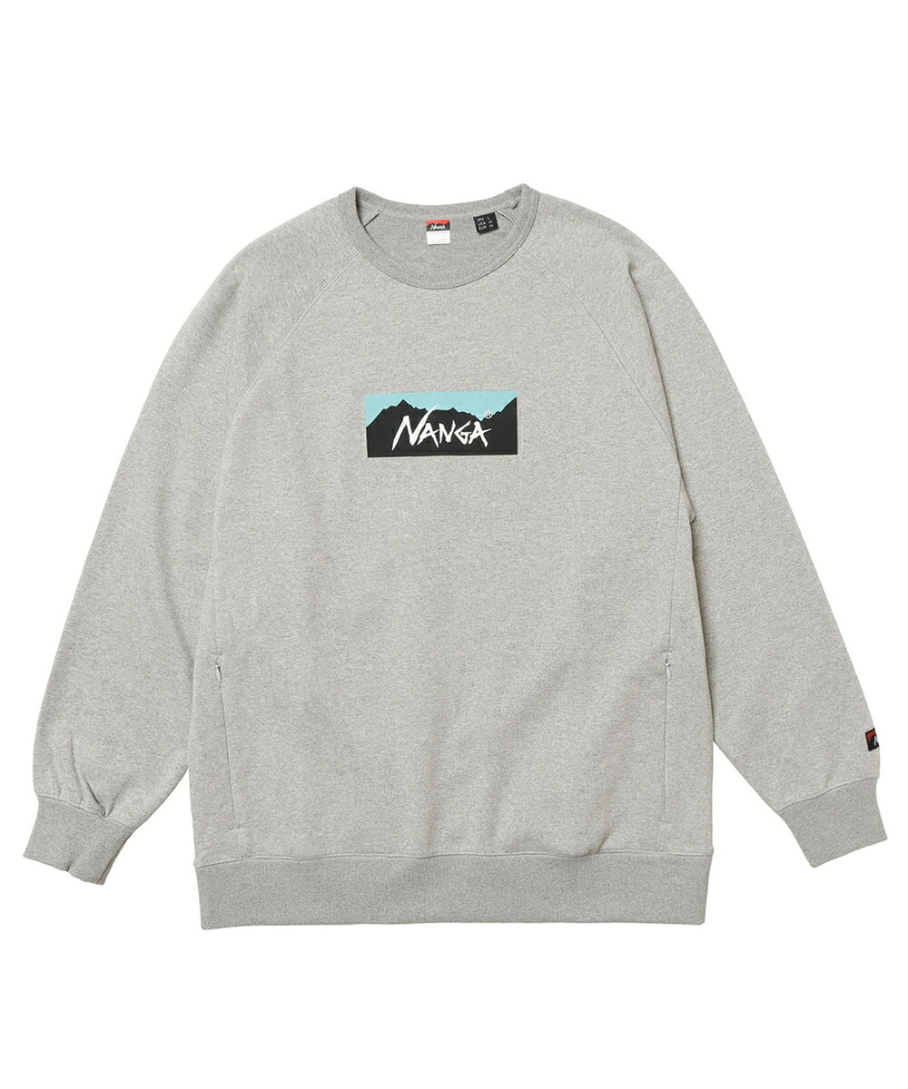 NANGA ナンガ ECO HYBRID BOX LOGO SWEATSHIRT UNISEX エコハイブリッドボックスロゴスウェットシャツ ユニセックス L.GRY ライトグレー Mサイズ N0002418|バイクとアウトドアのインディーズ
