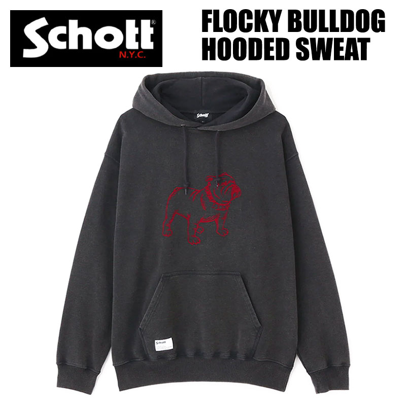 Schott ショット スウェット パーカー FLOCKY BULLDOG メンズ プルオーバーパーカー ブルドッグ フロッキープリント 782-5231001