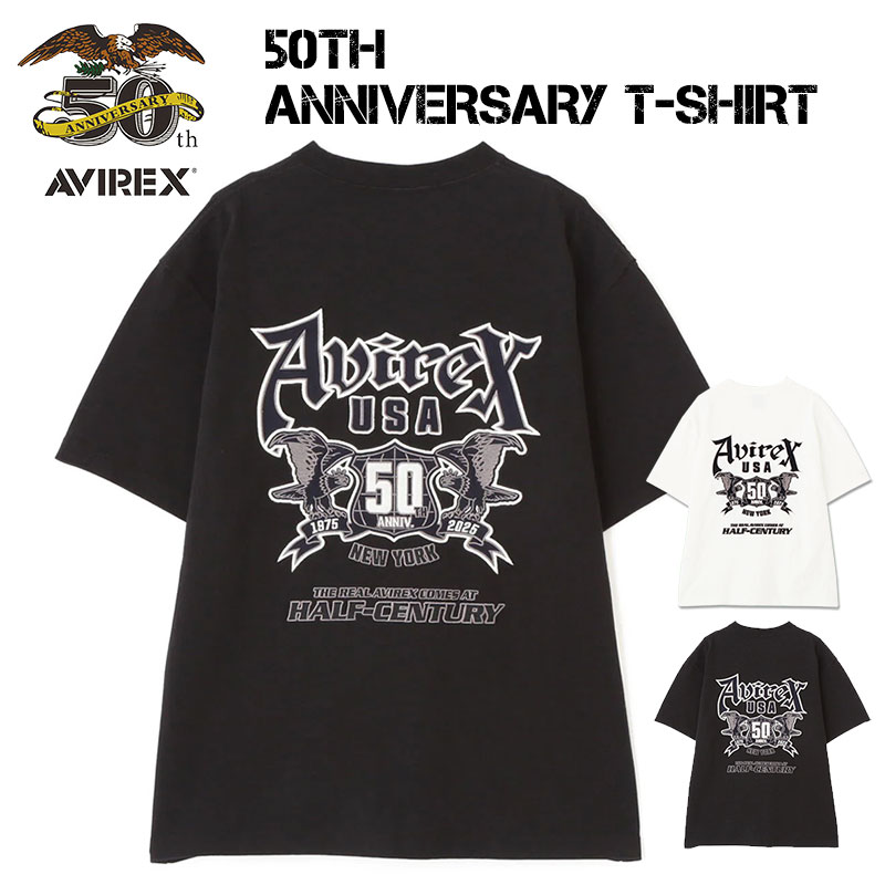AVIREX アビレックス 50周年記念 Tシャツ 50th ロゴ刺繍 半袖Tシャツ 50th ANNIVERSARY T-SHIRT ミリタリー メンズ 783-5234008