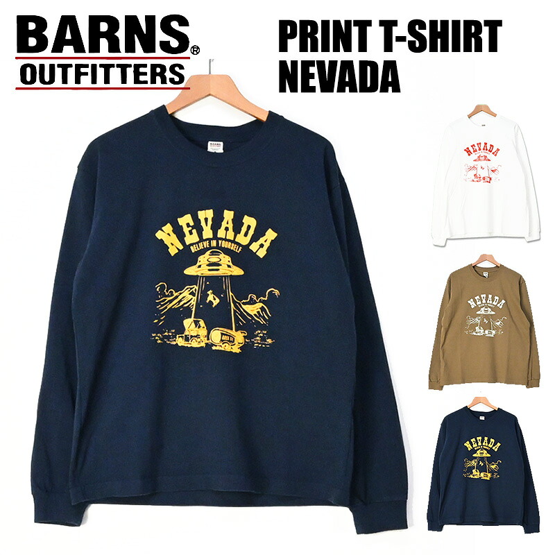 BARNS バーンズ JP MADE 長袖 Tシャツ NEVADA プリントTシャツ メンズ レディース ユニセックス 日本製 BR-25343