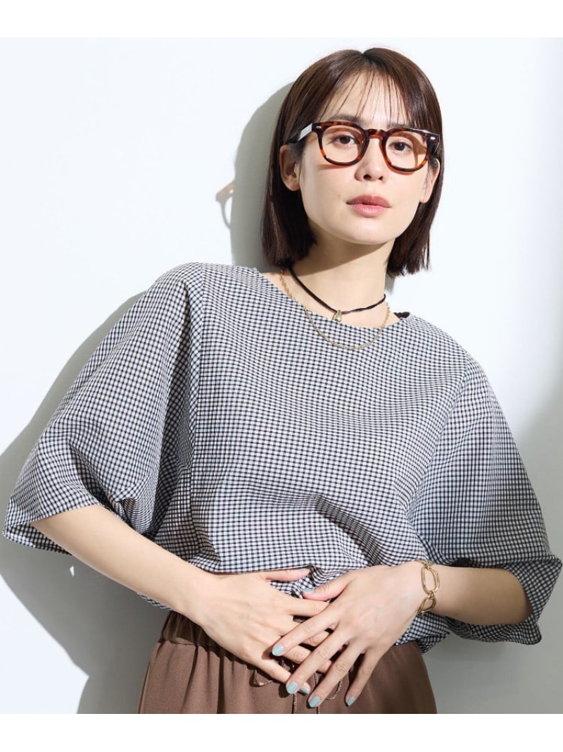 【SALE／20%OFF】【体型カバー】サッカーチェックドルマントップス INDIVI インディヴィ トップス カットソー・Tシャツ ブラック ブラウン【RBA_E】【送料無料】[ Fashion]｜INDIVI