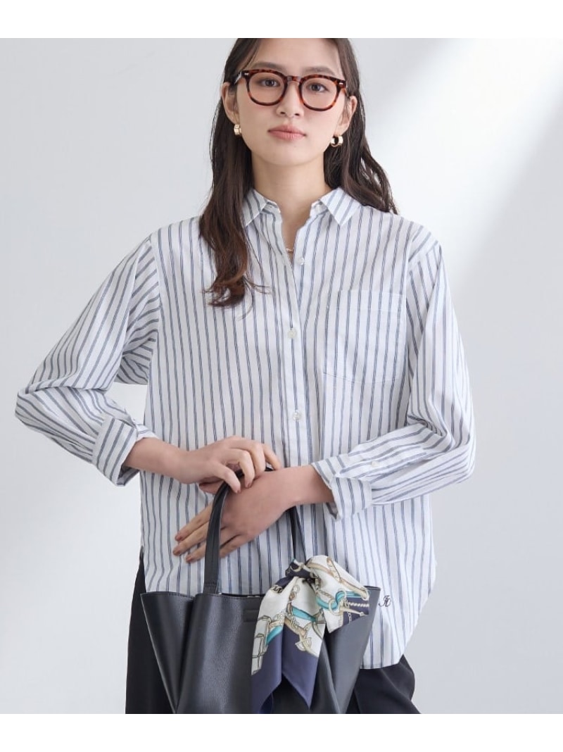【SALE／20%OFF】【2WAY/洗える】ラメストライプ コットン混シャツ INDIVI インディヴィ トップス シャツ・ブラウス オレンジ ブルー ネイビー【RBA_E】【送料無料】[ Fashion]
