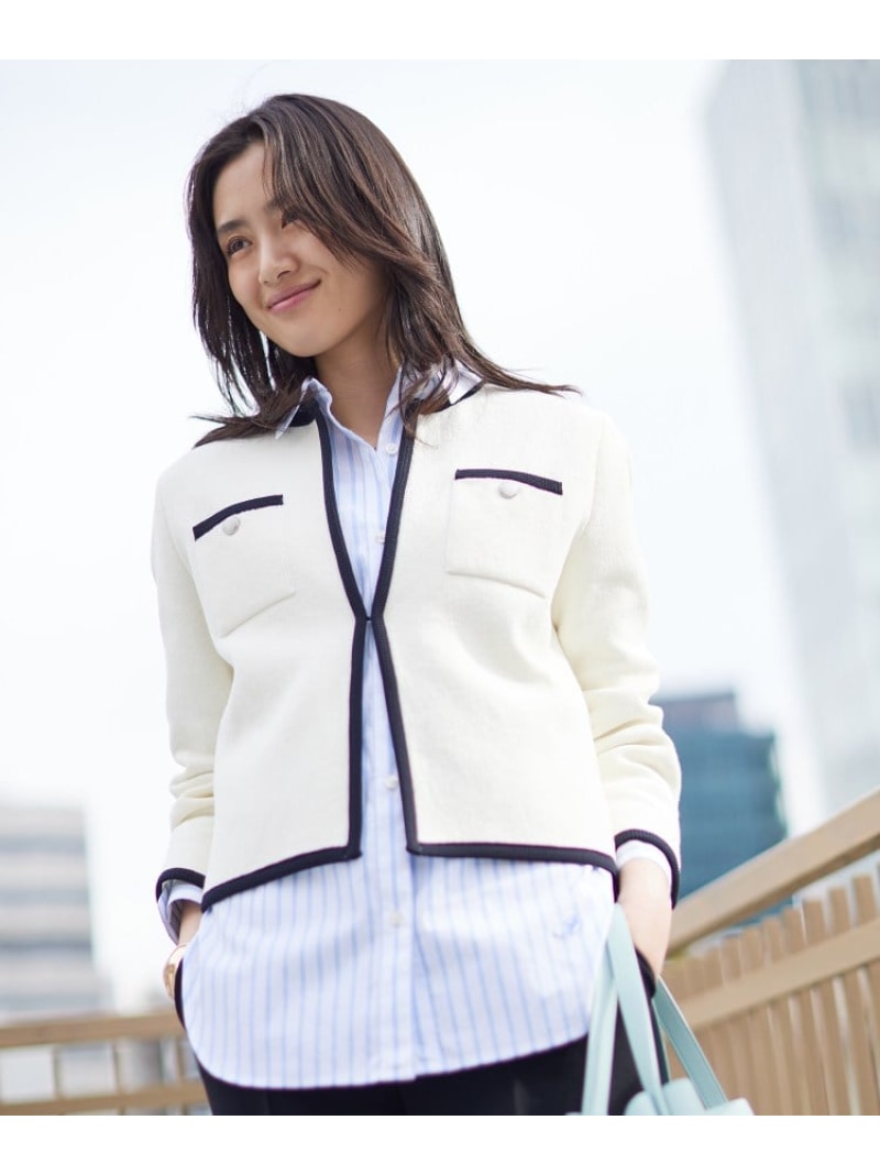 【SALE／30%OFF】【軽量】ブークレジャケット ニットカーディガン INDIVI インディヴィ トップス カーディガン ブルー ブラック ホワイト【RBA_E】【送料無料】[ Fashion]