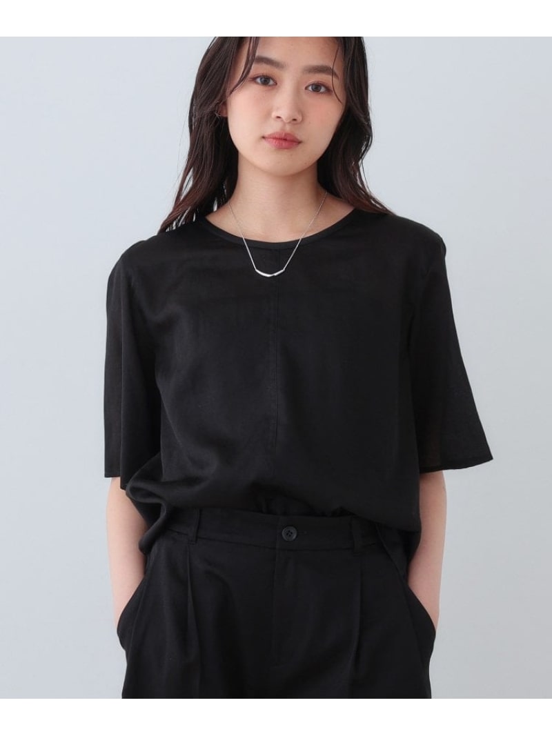 【SALE／52%OFF】【日本製/SETUP可能】ガーゼ素材Tブラウス INDIVI インディヴィ トップス シャツ・ブラウス ブラック ベージュ【RBA_E】【送料無料】[ Fashion]