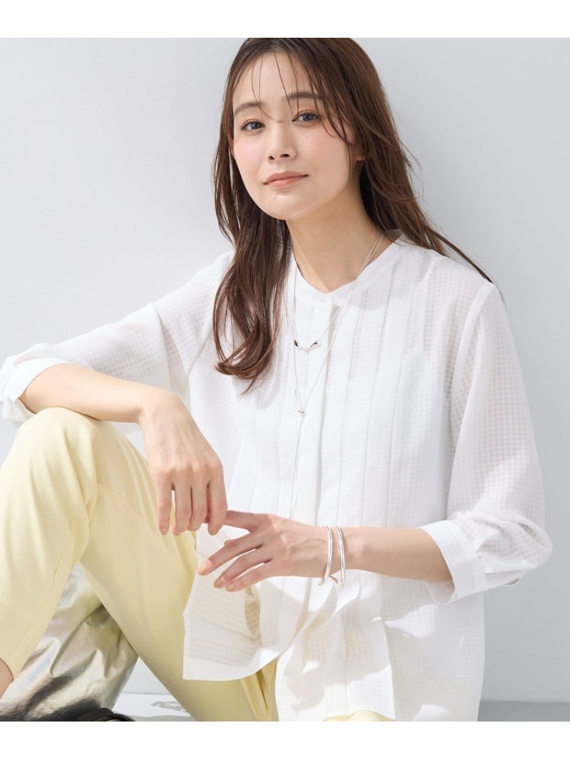 【SALE／10%OFF】【洗える/大人シアー】タックプリーツ7分袖ブラウス INDIVI インディヴィ トップス シャツ・ブラウス ホワイト ブラック【RBA_E】【送料無料】[ Fashion]