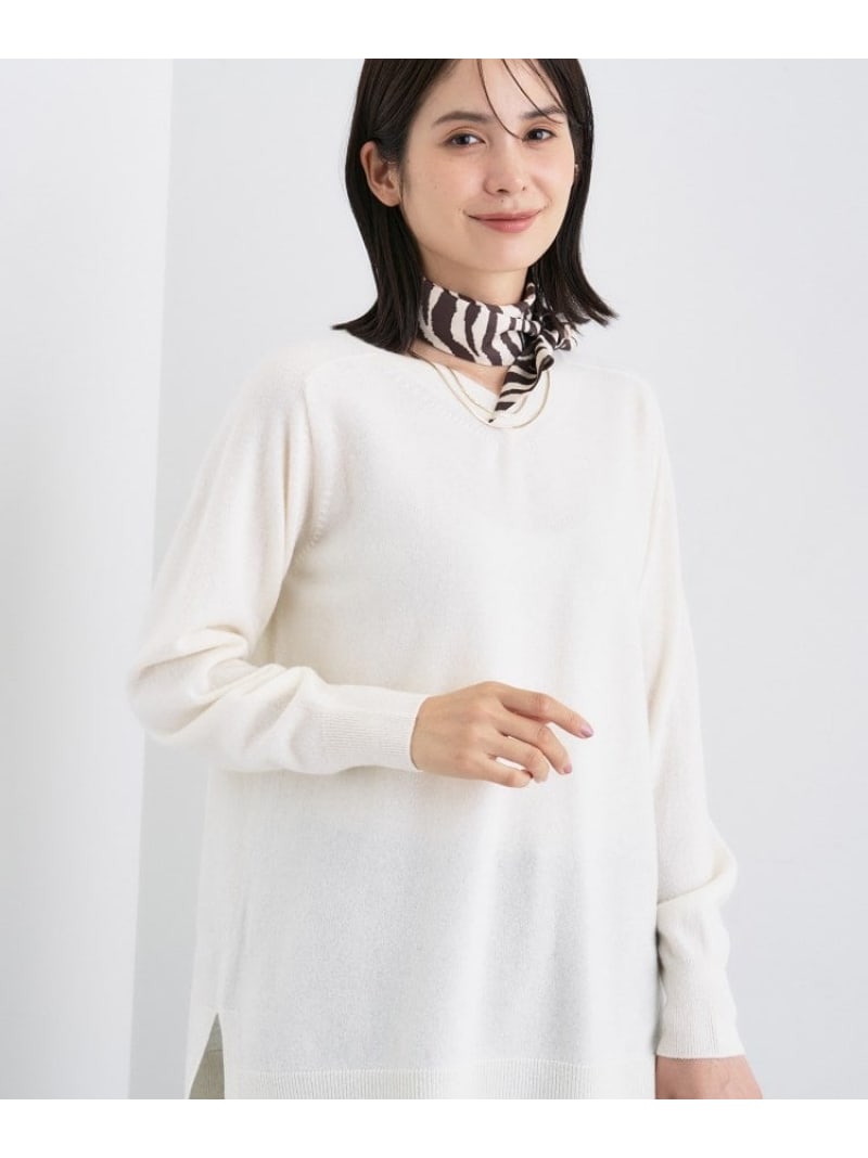 【SALE／50%OFF】【洗える/上着丈/カシミール混】細長い切口目論むVのど首編み物 INDIVI インディヴィ トップス 編み物 赤いこと 青碧 黒いこと 白いこと 薄墨色【RBA_E】【貨物輸送無料】[ Fashion]