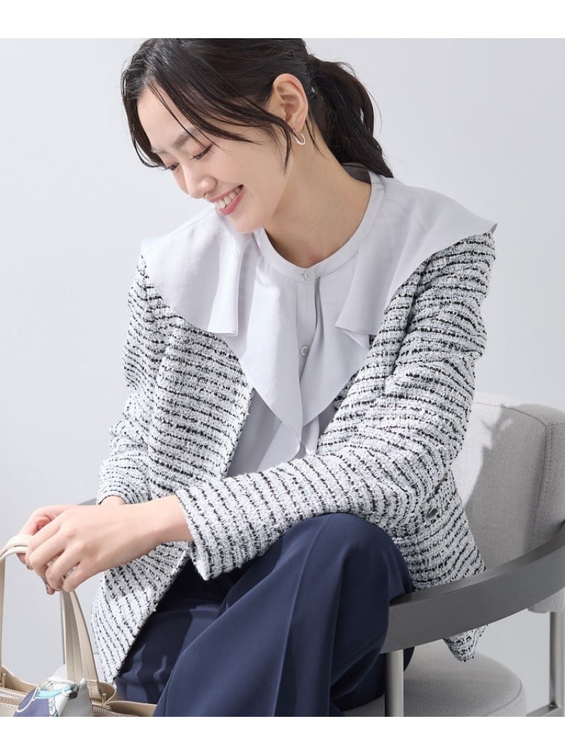 【SALE／40%OFF】【御祝い/洗える】ミックスツイードライトジャケット INDIVI インディヴィ ジャケット・アウター 否色つや上衣 白いこと 青碧 米国海軍【RBA_E】【貨物輸送無料】[ Fashion]