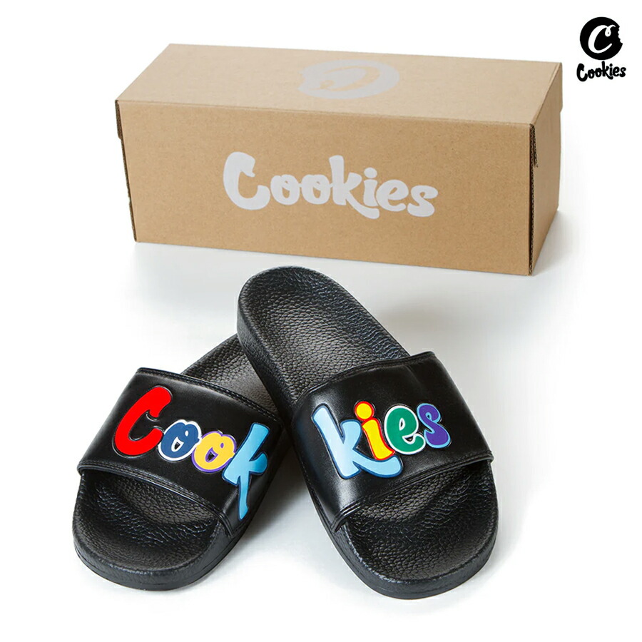 【貨物輸送無料】COOKIES ORIGINAL MULTI LOGO SLIDES【BLACK】(US 8・US 9・US 10・US 11)(26糎・27糎・28糎・29糎)(COOKIES クッキーズ 御召しもの 服 通信販売 サンダル シャワーサンダル 家庭用スリッパ 靴)