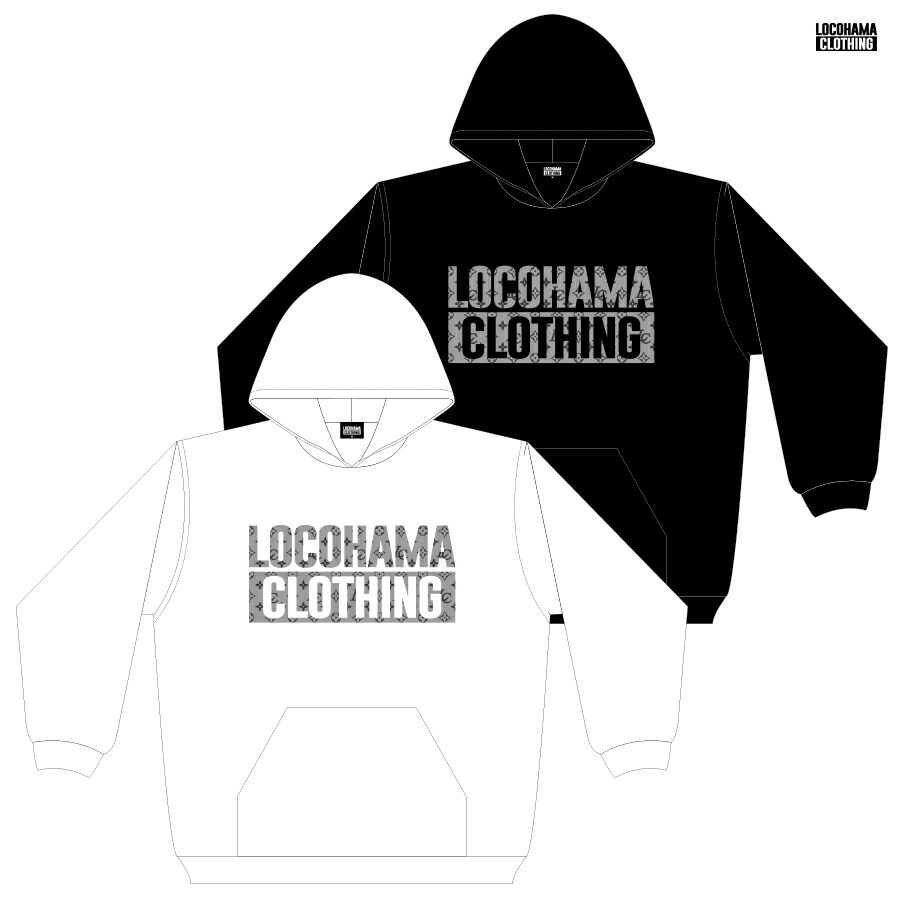 【送料無料】LOCOHAMA CLOTHING PULLOVER HOODIE【WHITE/BLACK】(M・L・XL・2XL)(ロコハマ DJ PMX DS455  通販 メンズ 大きいサイズ パーカー フーディー フード スウェット 長袖 ロングスリーブ)
