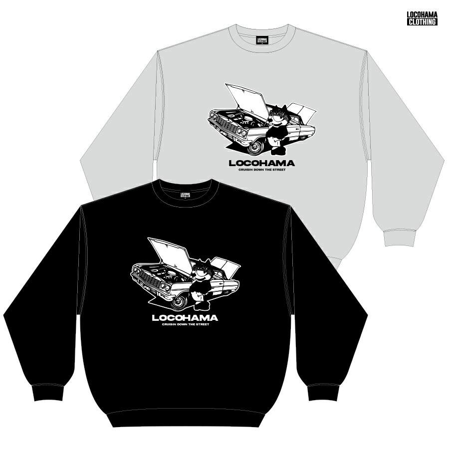 【送料無料】LOCOHAMA CLOTHING CREWNECK SWEAT【BLACK/GRAY】 (M・L・XL・2XL)(ロコハマ DJ PMX DS455 通販 メンズ 大きいサイズ トレーナー スウェット クルーネック 長袖 ロングスリーブ)