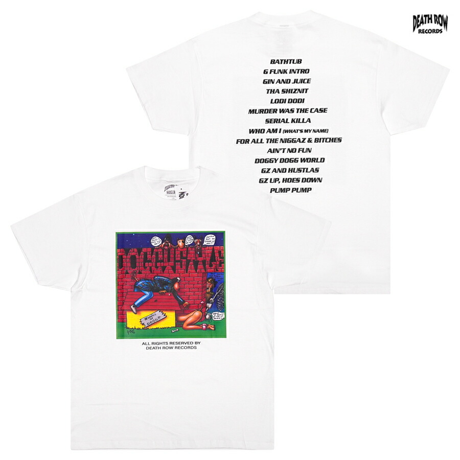 【送料無料】DEATH ROW RECORDS × SNOOP DOGG DOGGYSTYLE ALBUM Tシャツ【WHITE】(L・XL・2XL)(デスロウレコード アパレル 服 TEE T SHIRTS 通販 スヌープドッグ SNOOP DOGG ロゴ 半袖 ショートスリーブ)画像