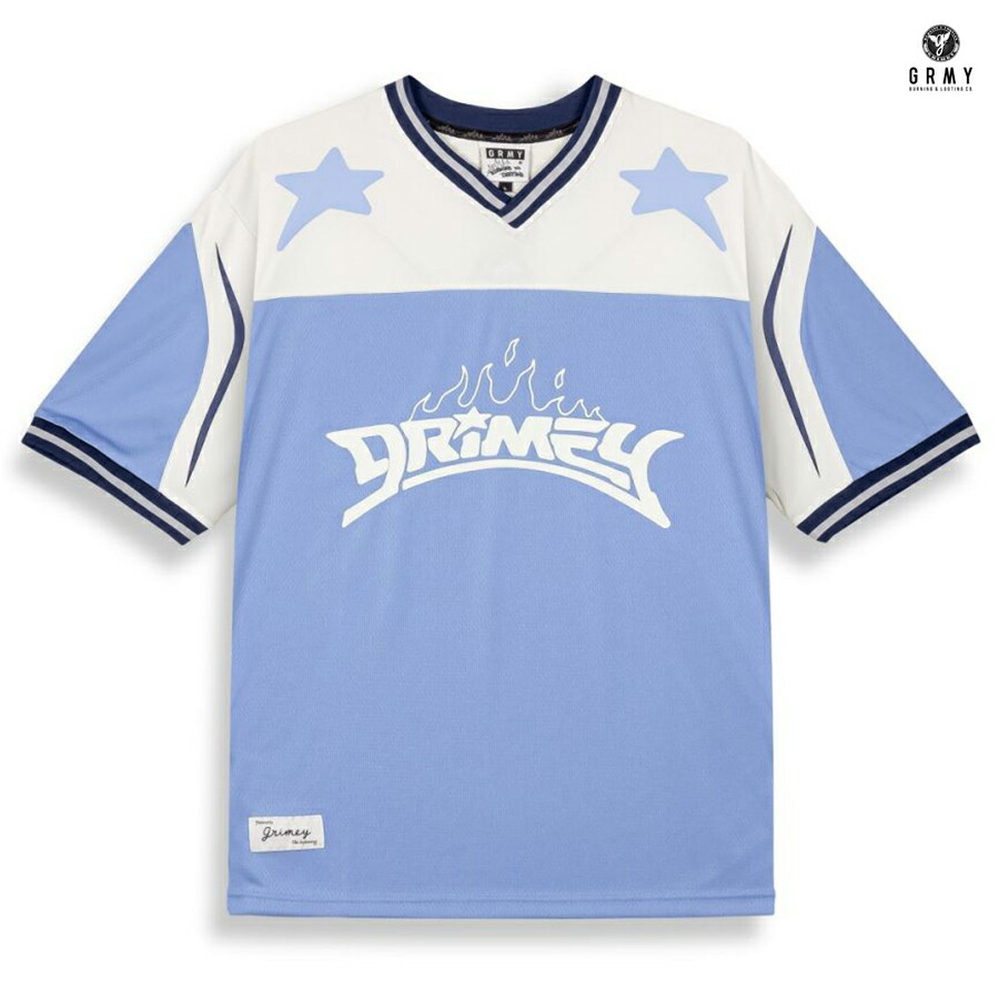 【SPECIAL PRICE★送料無料】GRIMEY INFAMOUS DEEPER V NECK JERSEY【LIGHT BLUE】 (L・XL)(グライミー 服 通販 メンズ 大きいサイズ メッシュ ジャージ Vネック 半袖 ショートスリーブ ロゴ)