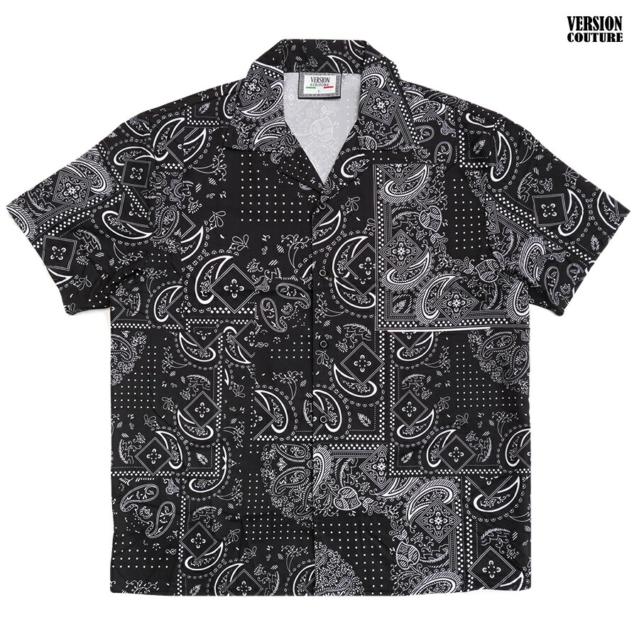 【SPECIAL PRICE★送料無料】VERSION COUTURE PAISLEY S/S OPEN SHIRTS【BLACK】 (L・XL・2XL)(通販 メンズ 大きいサイズ 服 シャツ ボタンシャツ ペイズリー バンダナ BANDANA 半袖 ショートスリーブ 柄シャツ)