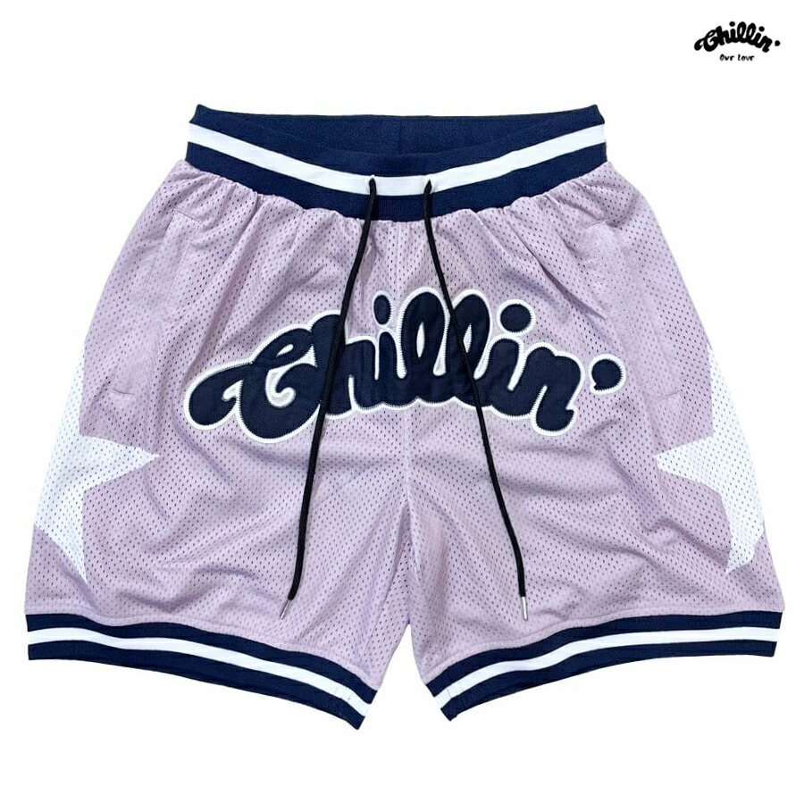 【送料無料】CHILLIN BIG BASKETBALL STAR SHORTS【PURPLE】 (M・L・XL・2XL)(チリン 通販 服 大きいサイズ バスケットショーツ ショーツ ハーフパンツ ショートパンツ バスケショーツ メッシュショーツ ロゴ)