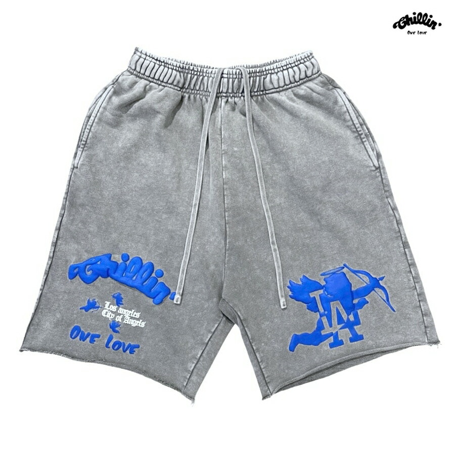 【送料無料】CHILLIN LA ANGEL PIGMENT SWEAT SHORTS【GRAY】 (M・L・XL)(チリン 通販 服 大きいサイズ スウェットショーツ ショーツ ハーフパンツ ショートパンツ ロゴ)