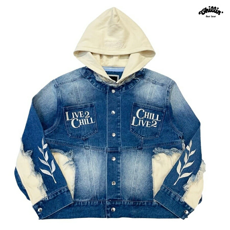 【送料無料】CHILLIN BREAK DENIM JACKET【BLUE】 (M・L・XL)(チリン 通販 服 大きいサイズ デニムジャケット アウター ジャケット ジーンズ 長袖 ロングスリーブ ロゴ) 26,048円