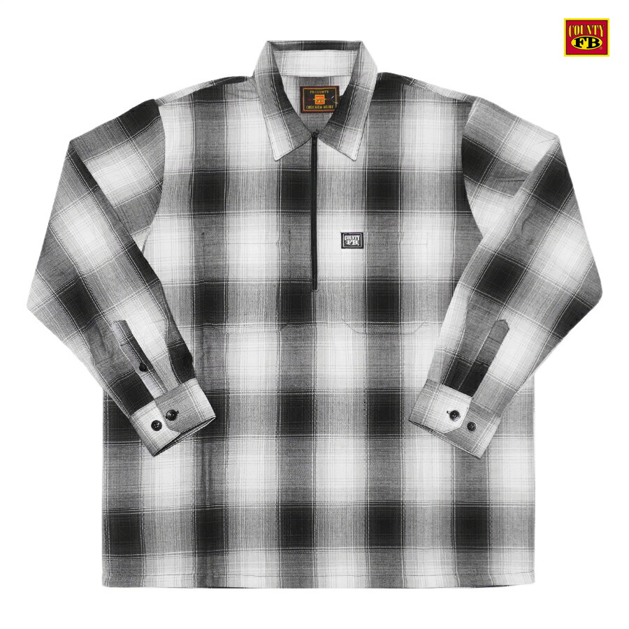 【楽天市場】【送料無料】FB COUNTY CHECKER L/S ZIP SHIRT【WHITE×BLACK】(M・L・XL・2XL・3XL ...