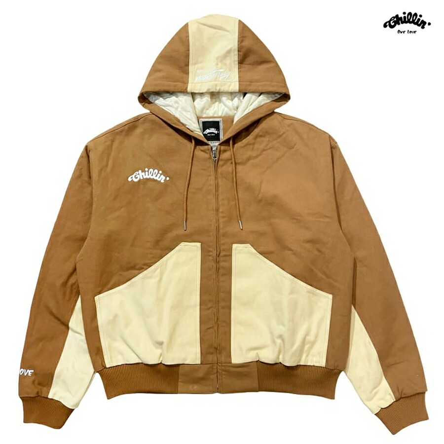 【貨物輸送無料】CHILLIN DUCK JACKET【BROWN】(M・L・XL)(チリン 通信販売 服 惜しみ無い大いさ 上衣 アウター ダックジャケット 前掛け 長袖 ロング衣袂 ジップアップ) BROWN