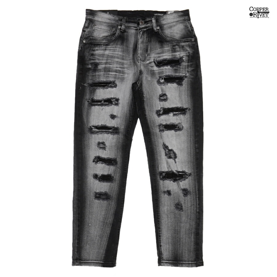 【SPECIAL PRICE★送料無料】COPPER RIVET RIP & REPAIR DENIM PANTS【WASH BLACK】 (コッパーリベット 通販 服 メンズ 大きいサイズ デニム パンツ ジーンズ スリム ダメージ ビンテージ クラッシュ ウォッシュ 加工)