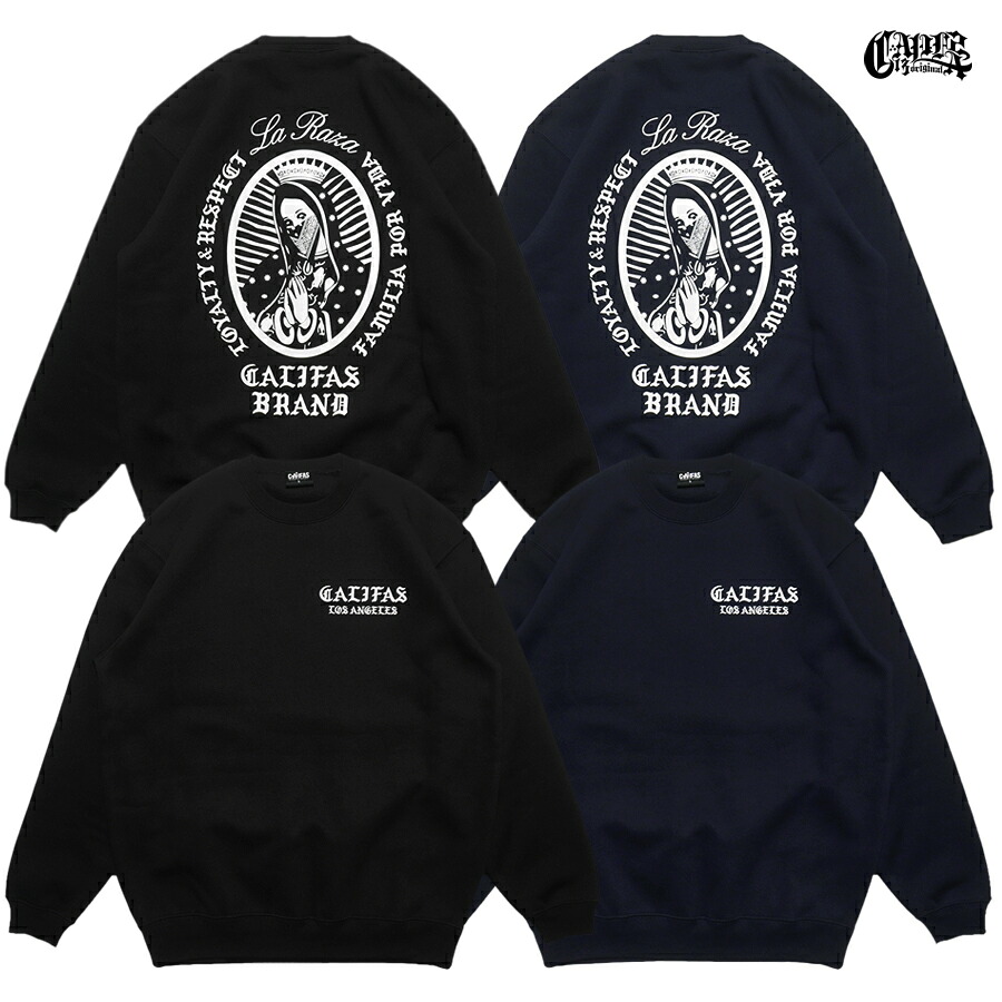 【送料無料】CALIFAS MARY CREWNECK SWEAT【BLACK/NAVY】 (M・L・XL・2XL)(カリファス オリジナル 通販 服 メンズ 大きいサイズ スウェット ヘビーウエイト 厚手 マリア カリフォルニア ロサンゼルス ウエストコースト ロゴ)