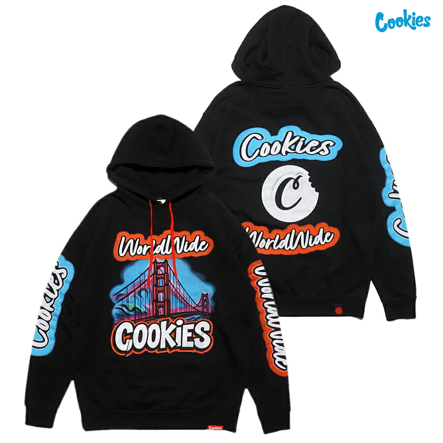 【SPECIAL PRICE★送料無料】COOKIES WORLDWIDE AIRBRUSH PULLOVER HOODIE【BLACK】 (M・L・XL)(クッキーズ アパレル 服 通販 メンズ 大きいサイズ プルオーバー フード パーカー フーディー スウェット 長袖 ロングスリーブ オリジナルロゴ アパレル 服)