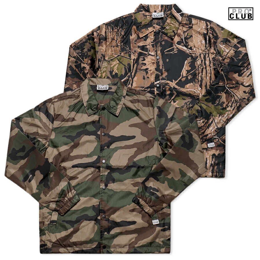 【貨物輸送無料】PRO CLUB STANDARD COACH JACKET【GREEN CAMO/TREE CAMO】(M・L・XL・2XL)(労働者階級野球クラブ 通信販売 メンズ 大層らしい大きさ コーチジャケット ナイロン 上衣 化けの皮 偽装 分かりやすい 無地 ロゴタイプ)