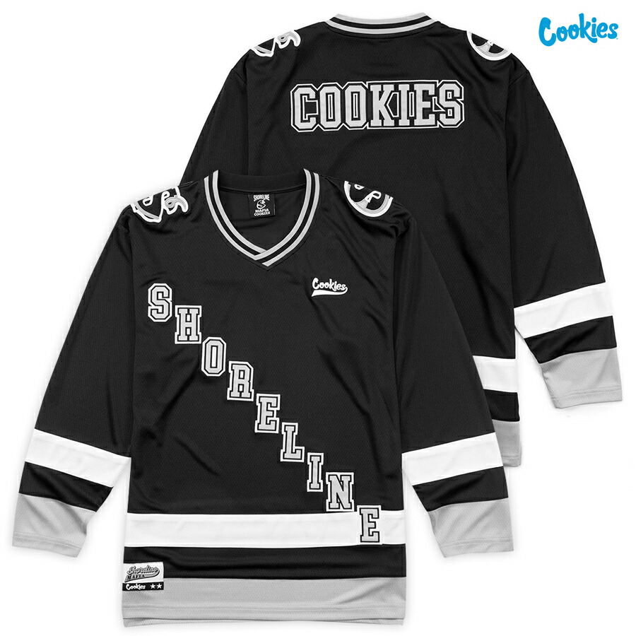 【送料無料】COOKIES × SHORELINE MAFIA THIN ICE HEAVY MESH HOCKEY JERSEY【BLACK】 (M・L・XL・2XL)(クッキーズ ショアライン マフィア アパレル 服 通販 メンズ 大きいサイズ ホッケージャージ 長袖 ロングスリーブ オリジナルロゴ アパレル 服)