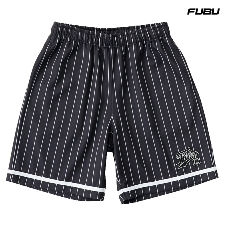 【貨物輸送無料】FUBU PATCH SHORTS【BLACK】(M・L・XL・2XL)(フブ 通信販売 メンズ さる股引き 遊撃手ズボン下 二分の一ズボン下 縞模様 ロゴタイプ)