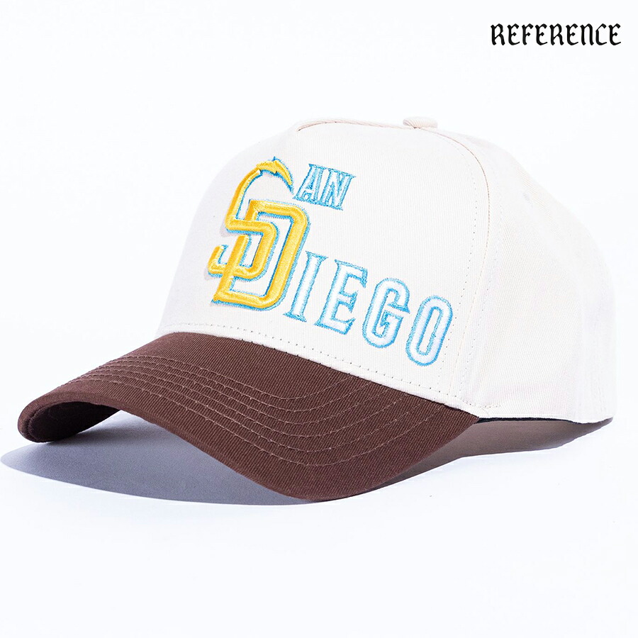【送料無料】REFERENCE CHADRES SCRIPT SNAPBACK CAP【CREAM&times;BROWN】(リファレンス 通販 キャップ 帽子 スナップバック ベースボールキャップ ロゴ サンディエゴ クリーム ブラウン)｜Indoor Class Online Store