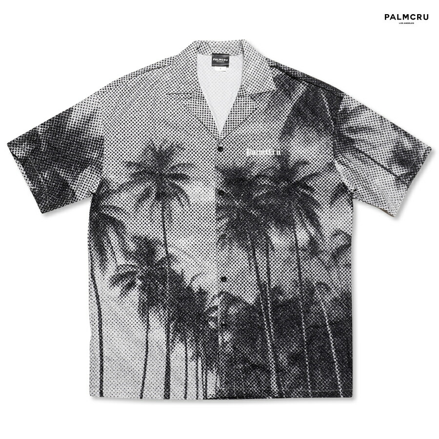 【貨物輸送無料】PALM CRU OPEN SHIRTS【BLACK】(M・L・XL)(通信販売 服 メンズ 大層らしい大きさ 開けはなしプルオーバー 名取り草プルオーバー パームツリー 半袖 遊撃手衣袂 HIP HOP 御居処跳ねる)