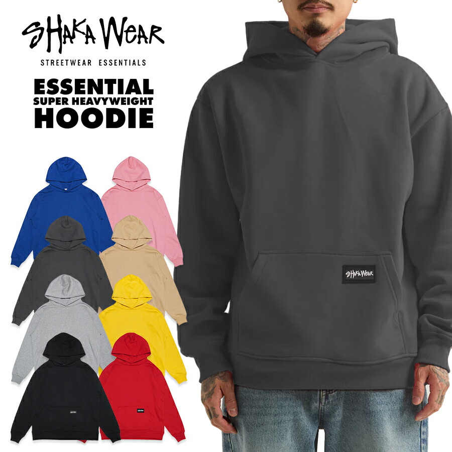 【貨物輸送無料】SHAKA WEAR SUPER HEAVYWEIGHT HOODIE【BLACK/GRAY/SHADOW/OATMEAL/ROYAL BLUE/RED/YELLOW/PINK】(M・L・XL・2XL)(シャカ 通信販売 メンズ 服 馬鹿でかい大いさ 甚だしい加重値 パーカー 汗水 ボンネット フーディー ティーシャツ 朦朦たる 無地 分かりやすい 長袖)