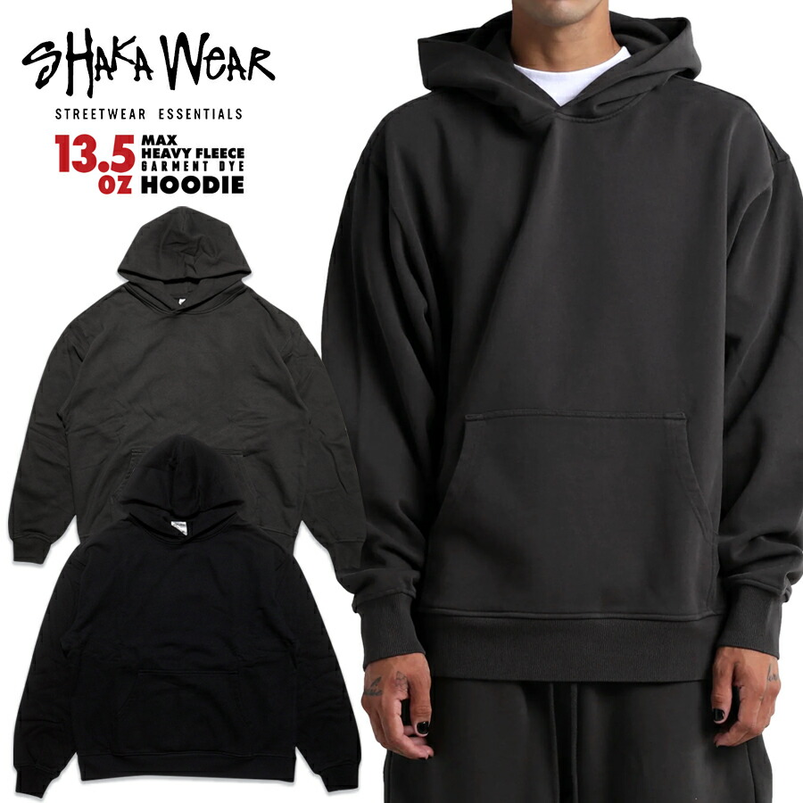 【SPECIAL PRICE★貨物輸送無料】SHAKA WEAR 13.5 OZ HEAVY FLEECE GARMENT DYE HOODIE【BLACK/SHADOW】(M・L・XL・2XL)(シャカ 通信販売 メンズ 服 気が大きい大きさ パーカー 汗水 ボンネット フーディー ガーメントダイ ビンテージ ヘビーウェイト 朦々たる 無地 分かりやすい 長袖)