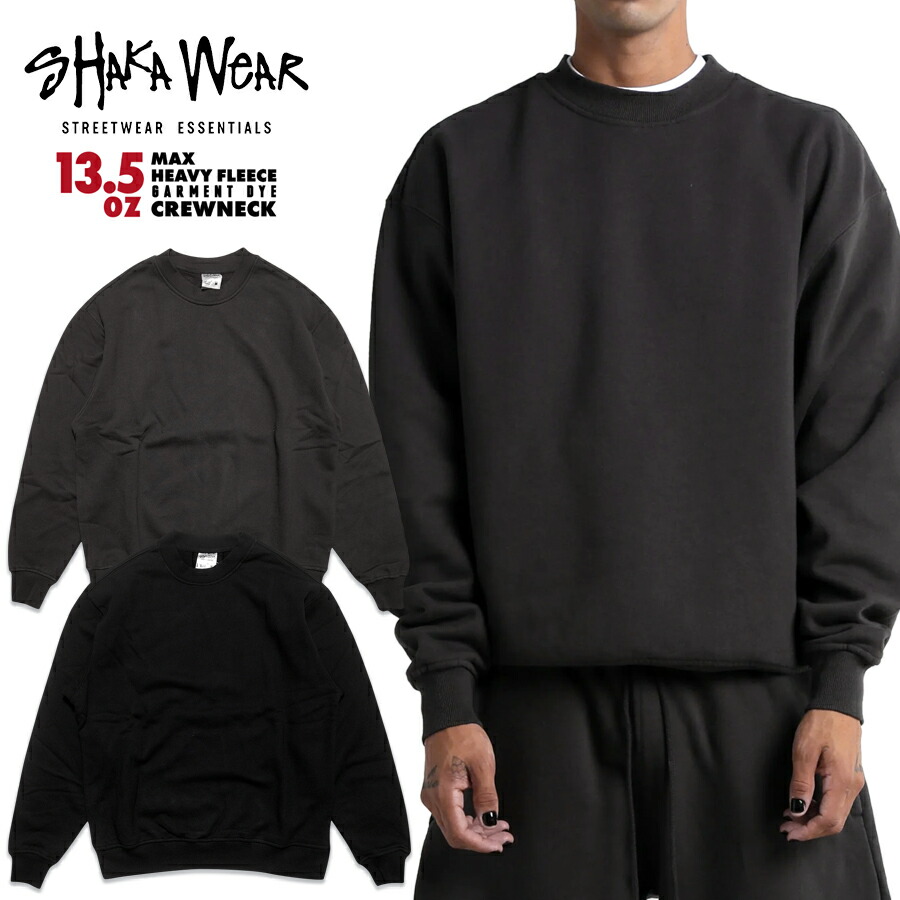 【SPECIAL PRICE★貨物輸送無料】SHAKA WEAR 13.5 OZ HEAVY FLEECE GARMENT DYE CREWNECK【BLACK/SHADOW】(M・L・XL・2XL)(シャカ 通信販売 メンズ 服 馬鹿でかい大きさ 流汗 調教師 ガーメントダイ 製作 ビンテージ ヘビーウェイト 朦々たる 無地 分かりやすい 長袖)