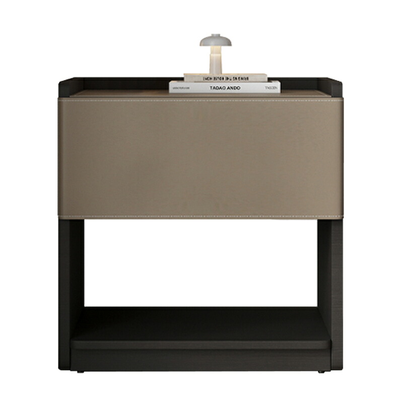 INDOORPLUS公式 THE SIDE TABLE ナイトテーブル 落ち着く ベッドサイドキャビネット 収納付き サイドテーブル 木製 HDF高密度繊維板 レザー 完成品 組立不要 モダン おしゃれ インスタ映え 一人暮らし ホテルライク ベッド横 リビング 寝室 小物収納 丸みデザイン カーキ