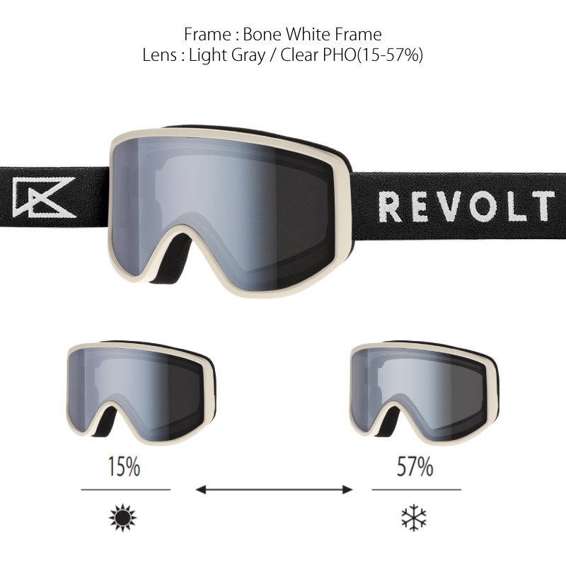 REVOLT リボルト - 22-23 Bone Clear FLAT FRAME Frame Gray LIGHT Light PHO White  ゴーグル スキー スノーボード フラットライトフレーム マグネットバックル メンズ レディース 平面 調光 最大72％オフ！ FLAT