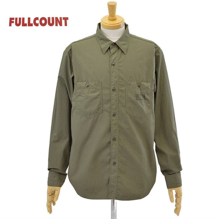 正規取扱店 メンズ フルカウント 4055 Olive Olive Drab コンパクトミリタリーウェザー U S Navy トップス ポプリンシャツ コンパクトミリタリーウェザー ミリタリーシャツ オリーブドラブ メンズ U S Navy Od Poplin Shirts Fullcount カジュアルシャツ