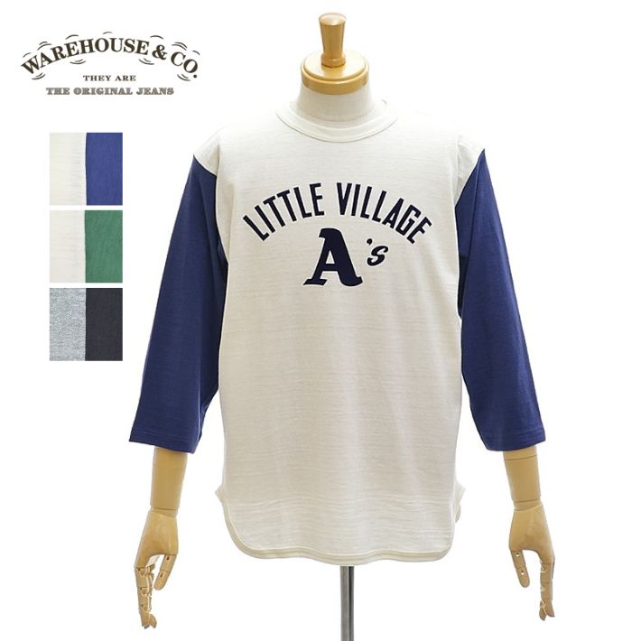 ウエアハウス Lot 4800「LITTLE VILLAGE」7分袖 ベースボールTシャツ メンズ WAREHOUSE