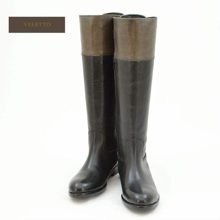 【SALE】【40％OFF・返品取り替えっこ不可】べネットボール R-65244 MALASA NEGRO(BLACK)×MALASA BARRO(BROWN) ロングブーツ 乗り尻ブーツ 黒いこと×赤銅色 VELETTO