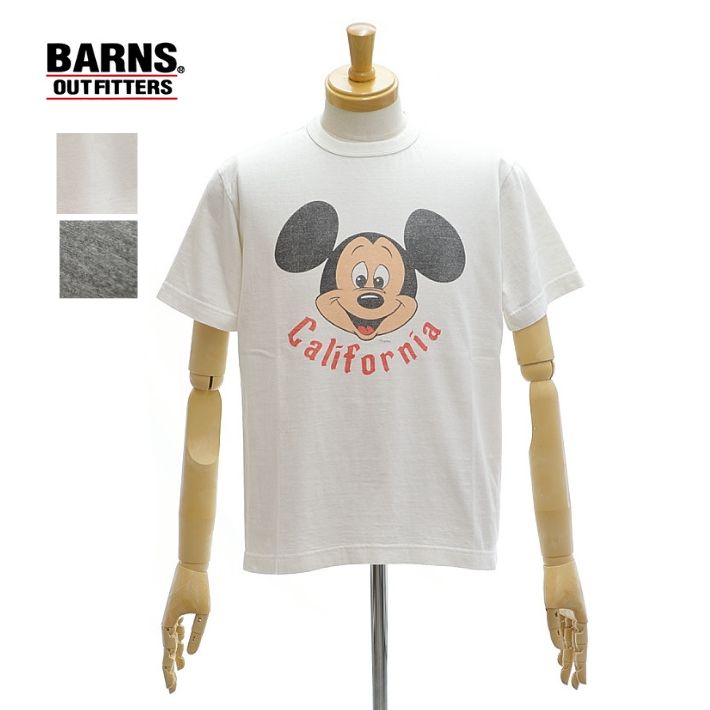 バーンズ BR-26183 ミッキーマウス Tシャツ 吊り編み天竺 プリントTシャツ 半袖 丸首 メンズ BARNS OUT FITTERS [メール便可]