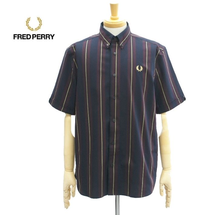 カジュアルシャツ 人気絶頂 ネイビー 半袖シャツ ストライプ M1572 フレッドペリー メンズ Perry Fred Shirt Sleeve Short Stripe Www Evshop Com Tr