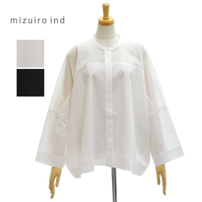 ミズイロインド シアーショルダー スタンドカラー ワイドシャツ 2-230134 レディース mizuiro ind [メール便可]