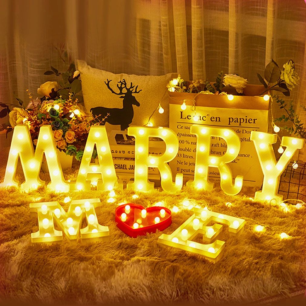 LEDマーキーレターライト シャンパンゴールド MARRY MハートE形 電池式　飾り アルファベット装飾マーキーランプ 結婚式 パーティー 誕生日 ホーム イベント 22CM